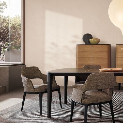 Table contemporaine - HENRY - Poliform - bois / en verre / en marbre
