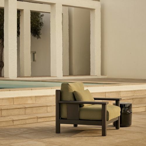 Fauteuil contemporain - KETCH - Poliform - en tissu / en bois massif / en iroko