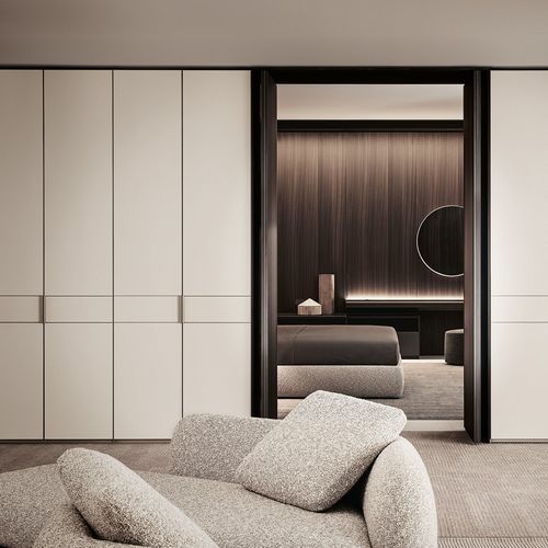 Porte d'intérieur - PIVOT - Poliform - en aluminium / en verre / en chêne