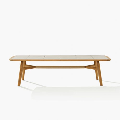 Table à manger contemporaine - CURVE - Poliform - en céramique / avec piètement en teck / courbée