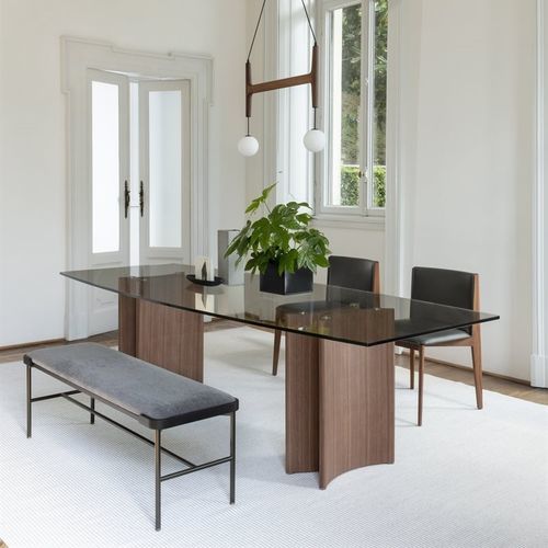 Table à manger contemporaine - ALAN - Porada - en noyer / en verre / en marbre