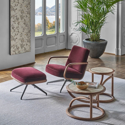 Table basse contemporaine - FLIP 60 - Porada - en noyer / avec piètement en noyer / ronde