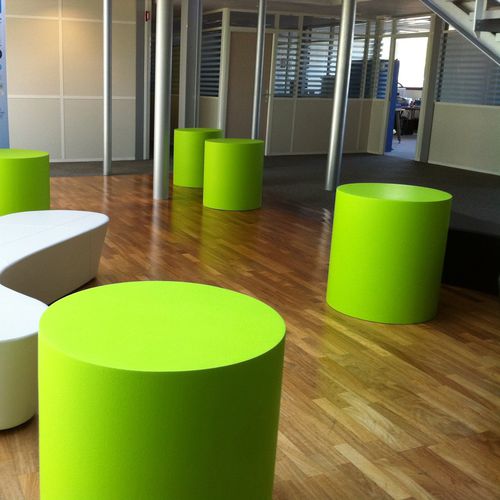 Pouf contemporain - RONDO 03 - SDC_lab - en tissu / en cuir / en mousse haute densité