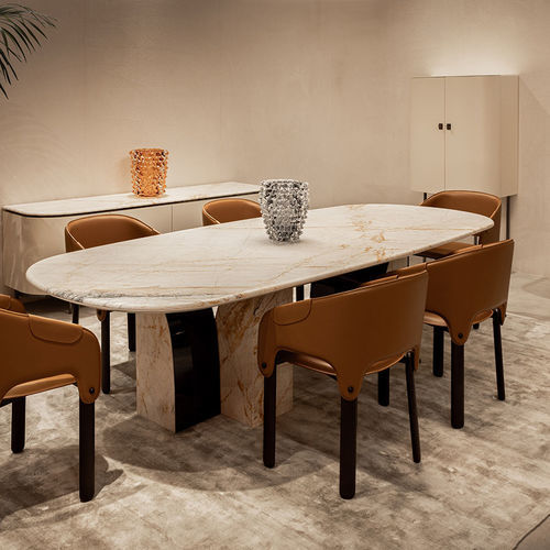 Table contemporaine - D'Este - Rossi di Albizzate - en marbre / avec piètement en bois / ovale