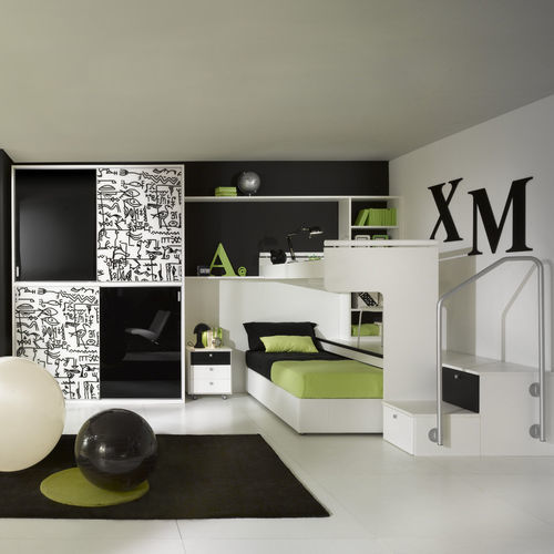 Chambre d'enfant blanche - ARCAMAGICA - Sangiorgio Mobili - orange / verte / noire
