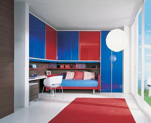 Chambre d'enfant jaune - BRIDGE - Sangiorgio Mobili - orange / rouge / bleue
