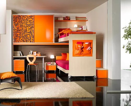Chambre d'enfant blanche - ARCHIMEDE - Sangiorgio Mobili - rose / orange / en verre