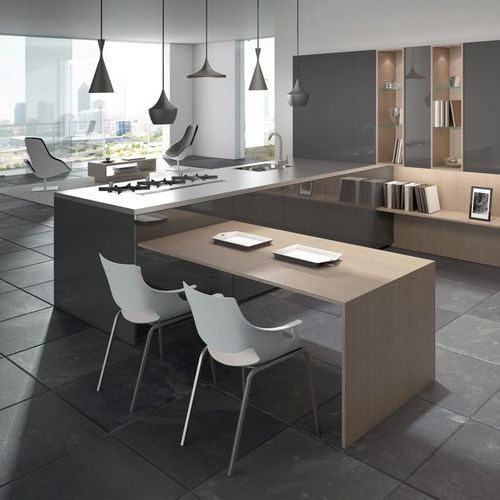 Cuisine contemporaine - LEVANTO - SCIC - en bois / en pierre naturelle / en quartzite