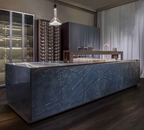 Cuisine contemporaine - POMPEI - SCIC - en pierre / avec îlot / modulaire