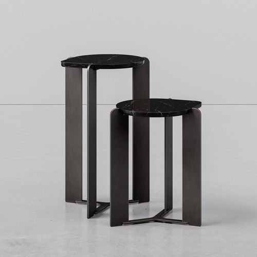 Table d'appoint contemporaine - D04 - Skram Furniture - en marbre / avec piètement en métal / ronde
