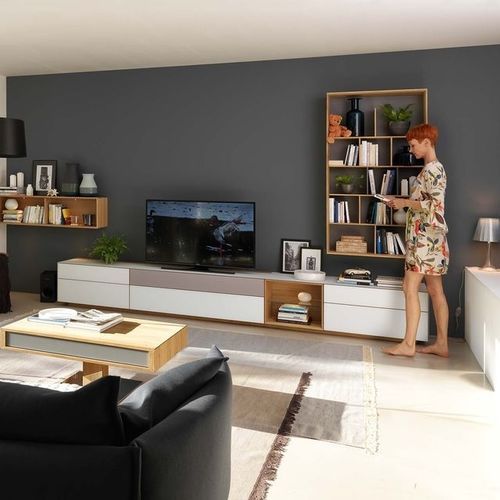 Ensemble TV mural contemporain - CUBUS PURE  - TEAM 7 - en chêne / en noyer / en verre
