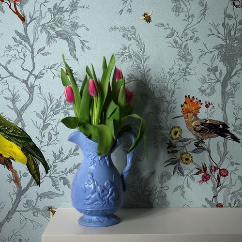 Papier peint contemporain - BIRDS 'N' BEES  - Timorous Beasties - à motif animalier / blanc / gris