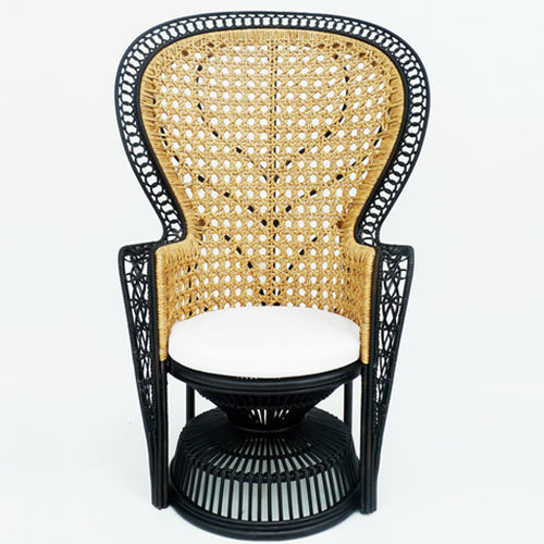 Chaise design original - EMMANUELE - Yothaka - en tissu / avec piètement en rotin / avec dossier haut