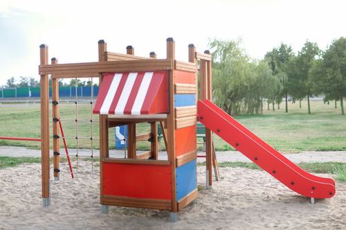 Structure de jeu pour aire de jeux - KIOSK   - Lars Laj - en bois / en acier / en corde