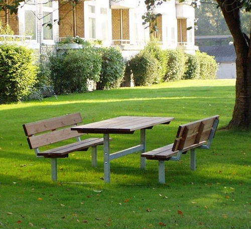 Ensemble table et bancs d'extérieur - 14144  - Lars Laj - contemporain / en bois / en acier galvanisé