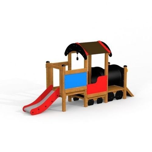 Toboggan droit - LOCOMOTIVE WITH TRAIN  - Lars Laj - pour aire de jeux / en acier inoxydable / en bois