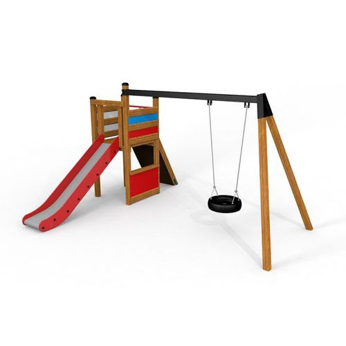 Balançoire avec toboggan - 10171 - Lars Laj - en inox / en acier à revêtement par poudre / en mélèze