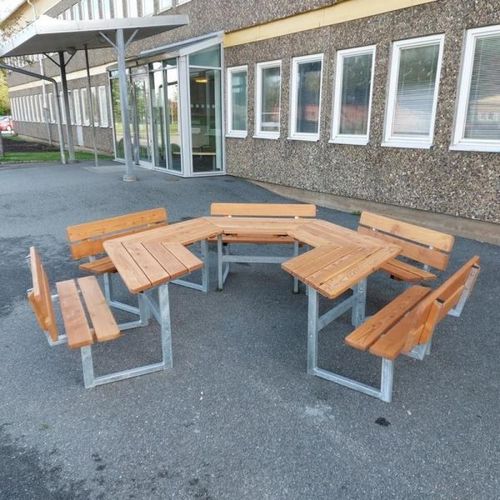 Ensemble table et bancs contemporain - SCHOOL    - Lars Laj - en bois / en acier galvanisé / de jardin