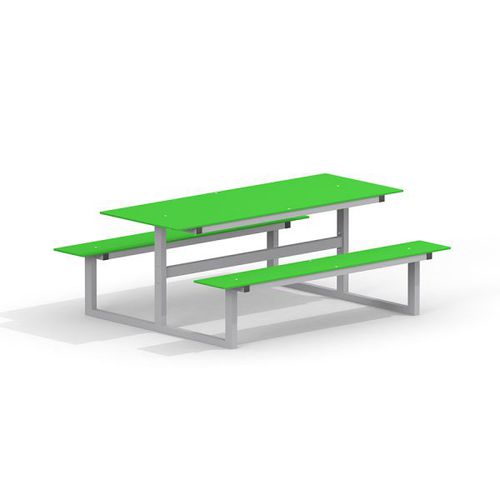 Ensemble table et bancs en HPL - 14455     - Lars Laj - contemporain / en acier galvanisé / d'extérieur