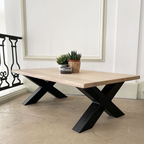Table basse de style industriel - TYPE_15 - Brût - en chêne / avec piètement en acier / rectangulaire