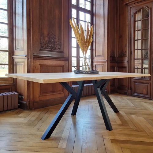 Table à manger contemporaine - ÉTOILE  - Brût - en frêne / avec piètement en acier thermolaqué / rectangulaire