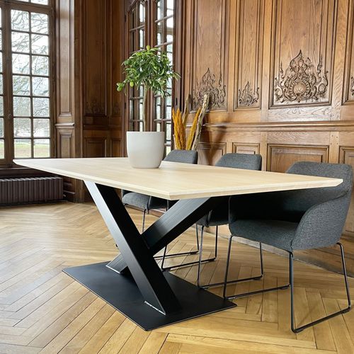 Table à manger contemporaine - CHARLES - Brût - en hêtre / avec piètement en acier thermolaqué / rectangulaire