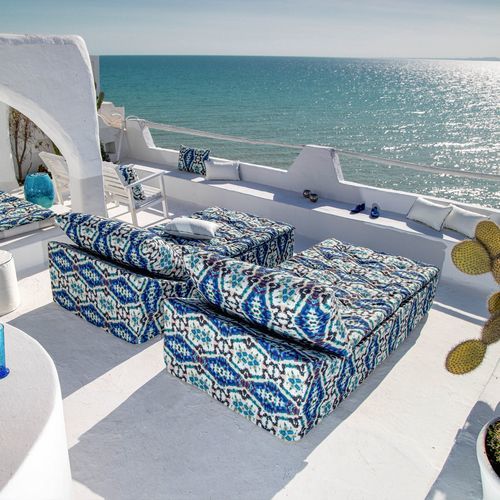 Chaise longue contemporaine - CYCLADE - LIBERTY - BERENGERE LEROY - en tissu / en bois / de jardin