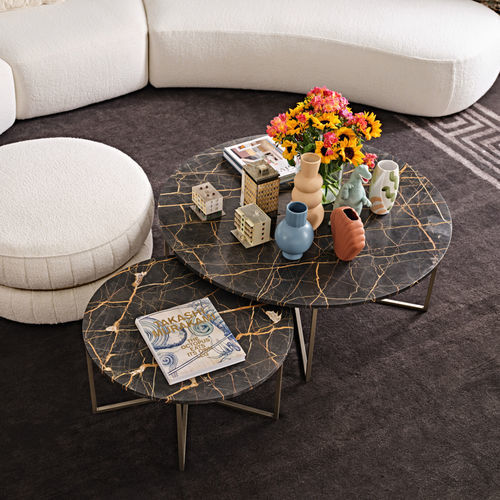 Table basse contemporaine - Elliot - Black Tie - en métal / en marbre / avec piètement en métal peint
