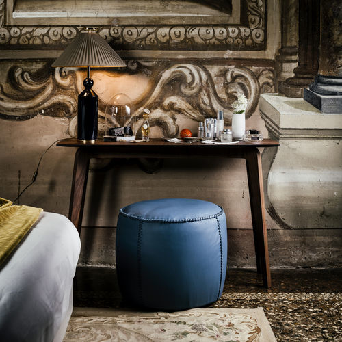 Pouf contemporain - Casablanca - Black Tie - en tissu / en cuir / rond