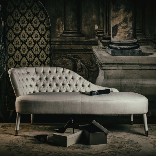 Méridienne contemporaine - Penelope - Black Tie - en tissu / en hêtre / avec piètement en hêtre