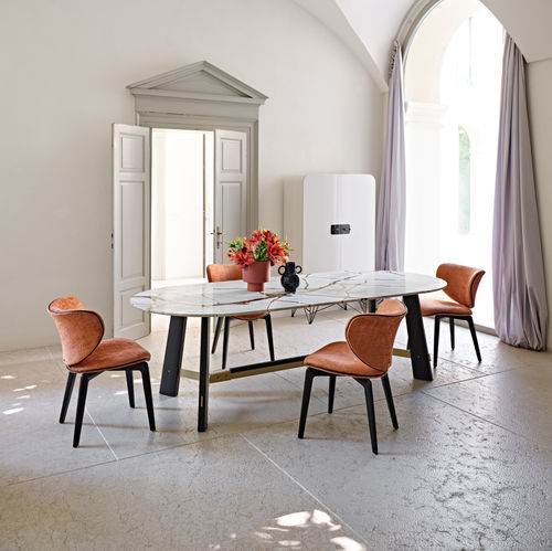 Table à manger contemporaine - Medison - Black Tie - en marbre / avec piètement en frêne / avec piètement en noyer