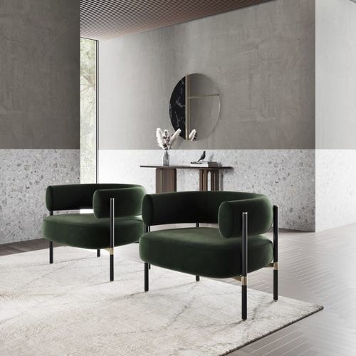 Fauteuil contemporain - zuni - Ana Roque - en tissu / en bois laqué / en métal