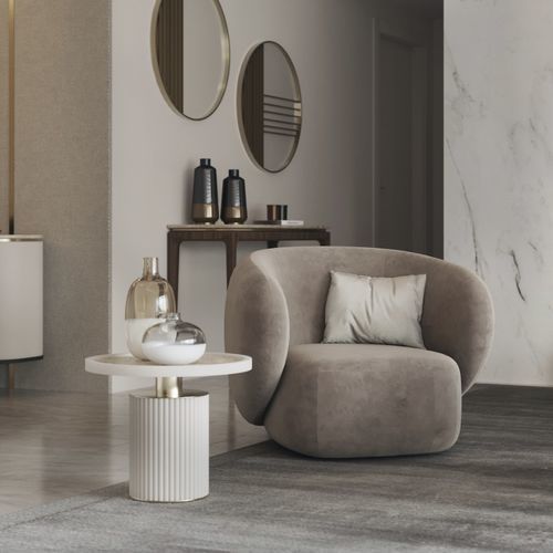 Fauteuil contemporain - crest  - Ana Roque - en tissu / avec coussin amovible / beige