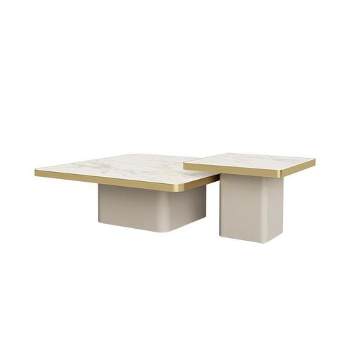 Table basse contemporaine - cocun - Ana Roque - en bois laqué / en marbre / avec piètement en métal