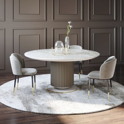 Table à manger contemporaine - noah - Ana Roque - en marbre / avec piètement en métal laqué / ronde