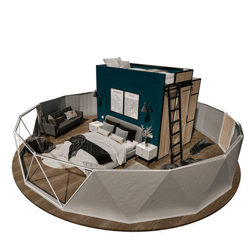 Lit double - Shelter Dome - contemporain / tapissé / avec tête de lit