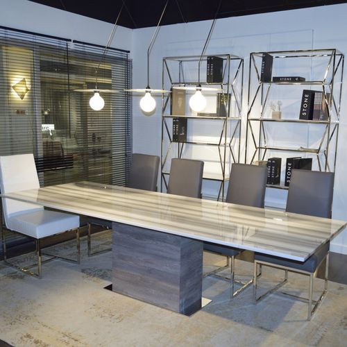 Table à manger contemporaine - SATURN EXTRA LIGHT - Stone International - en pierre naturelle / avec piètement en bois / avec piètement en acier inoxydable poli