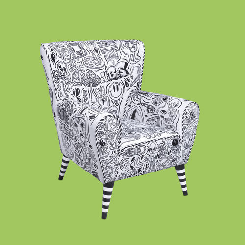 Fauteuil contemporain - STREET ART - THE POP LABEL - en velours / en hêtre / blanc