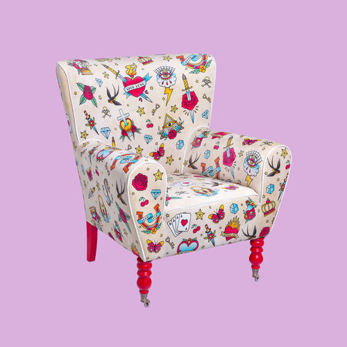 Fauteuil contemporain - TATTOO - THE POP LABEL - en velours / en hêtre / multicolore