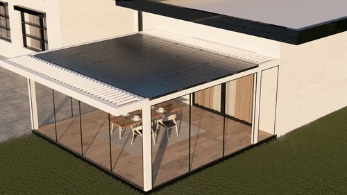 Pergola photovoltaïque - pergola / tettoia fotovoltaica - Heliostek srl - autoportée / en aluminium / en verre