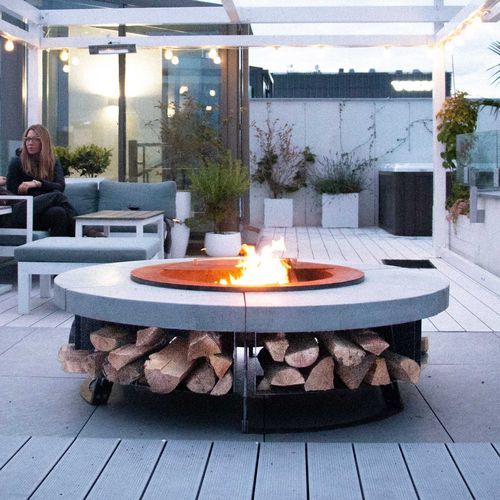 Brasero de jardin à bois - Stone - Hetta Supply - en béton / en acier / en acier corten