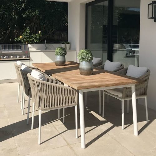 Table à manger contemporaine - SIENNA  - G&G Italia Designer Furniture - en teck / avec piètement en aluminium / rectangulaire
