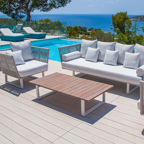 Table basse contemporaine - SIENNA - G&G Italia Designer Furniture - aluminium / en teck / avec piètement en aluminium