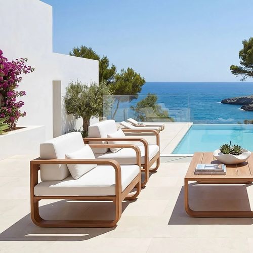 Fauteuil contemporain - BELLAVISTA - G&G Italia Designer Furniture - en textile résistant à l'eau / en teck / sur mesure