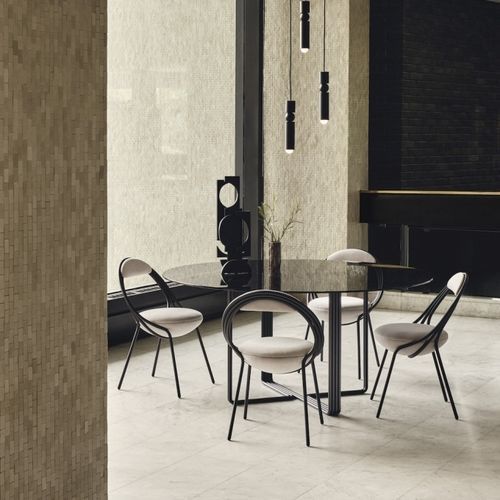 Table à manger contemporaine - MUSICO  - Lee Broom - en verre trempé / avec piètement en acier inoxydable / ronde