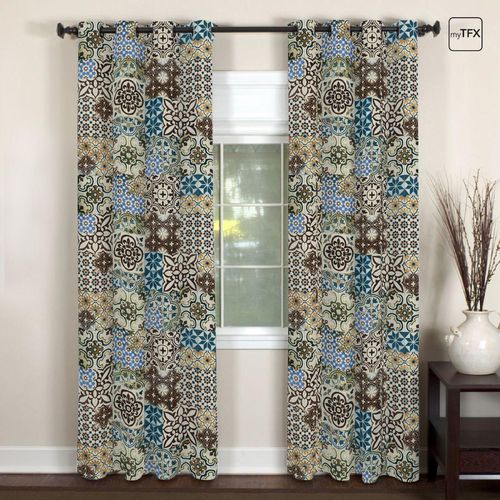Rideau à oeillets - BLUE FAIENCE  - SONOLYS - à motif floral / en polyester