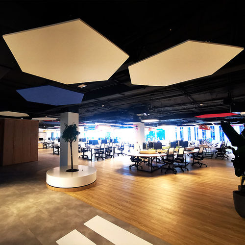 Panneau acoustique pour plafond - ECOcloud - Aistec - suspendu / en PET / texturé