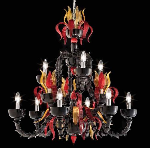 Lustre classique - INFERNO - Wave Murano Glass srl - en verre de Murano / en verre soufflé / 9 ampoules