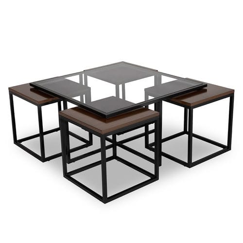 Table basse contemporaine - Zagreb  - NDESIGN - en verre / en noyer / avec piètement en métal