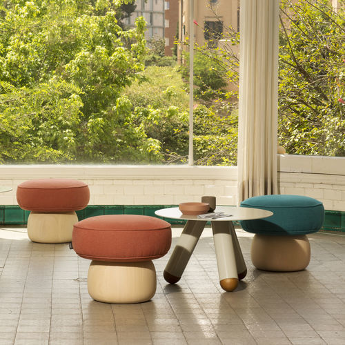 Pouf contemporain - Seta - Lagranja Collection - en tissu / en cuir / en bois